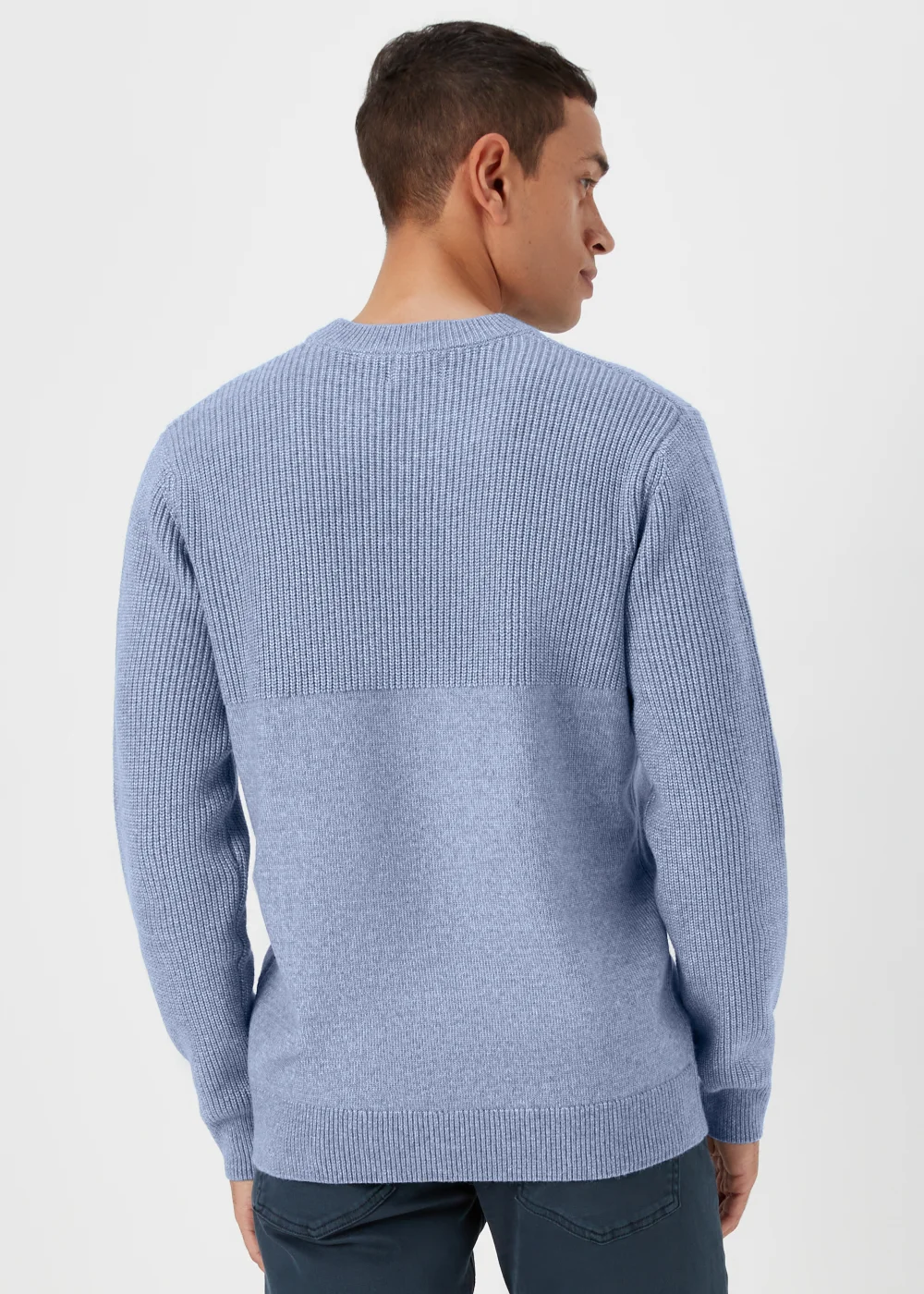 Blue Ribbed Texture Crew Neck Jumper - Small Image 2