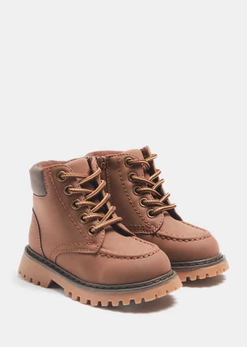 Boys Chocolate Brown Lace Up Boots - Size 4 Infants Image 1