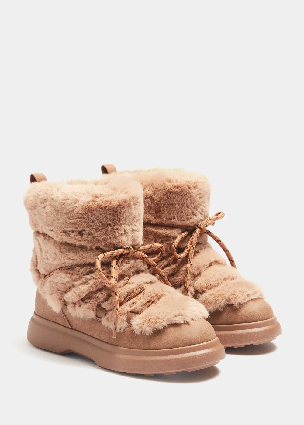 Girls Tan Faux Fur Hiker Boots (Younger 10-Older 6) - Size 1 Image 1