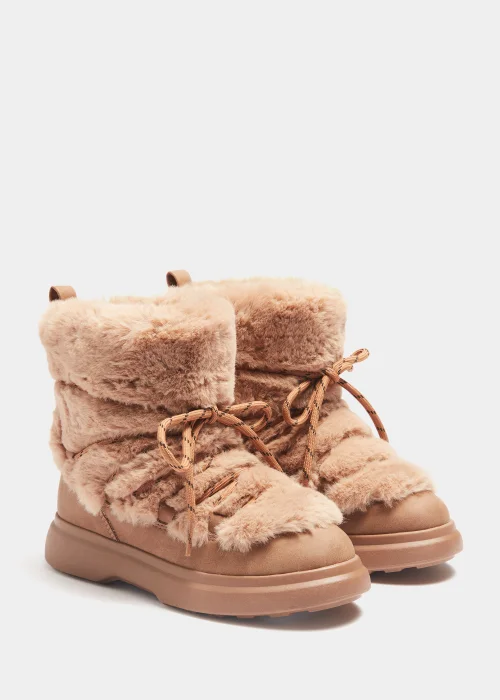 Girls Tan Faux Fur Hiker Boots (Younger 10-Older 6) - Size 1 Image 1
