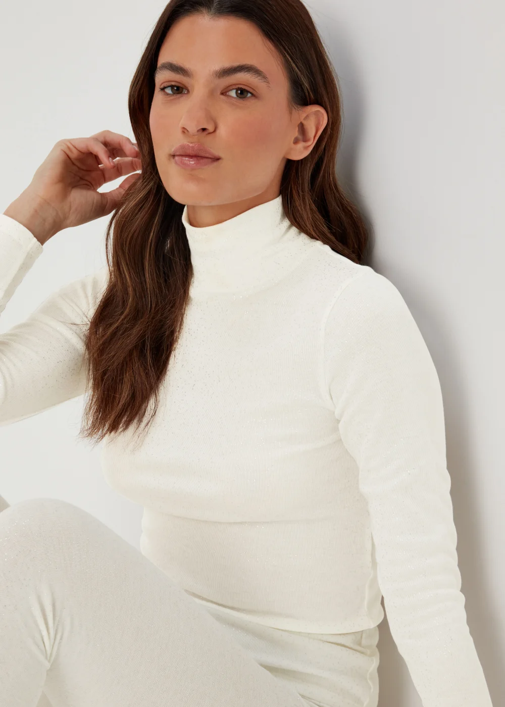 Cream Thermal Polo Neck Top - Size 8-10 Image 3