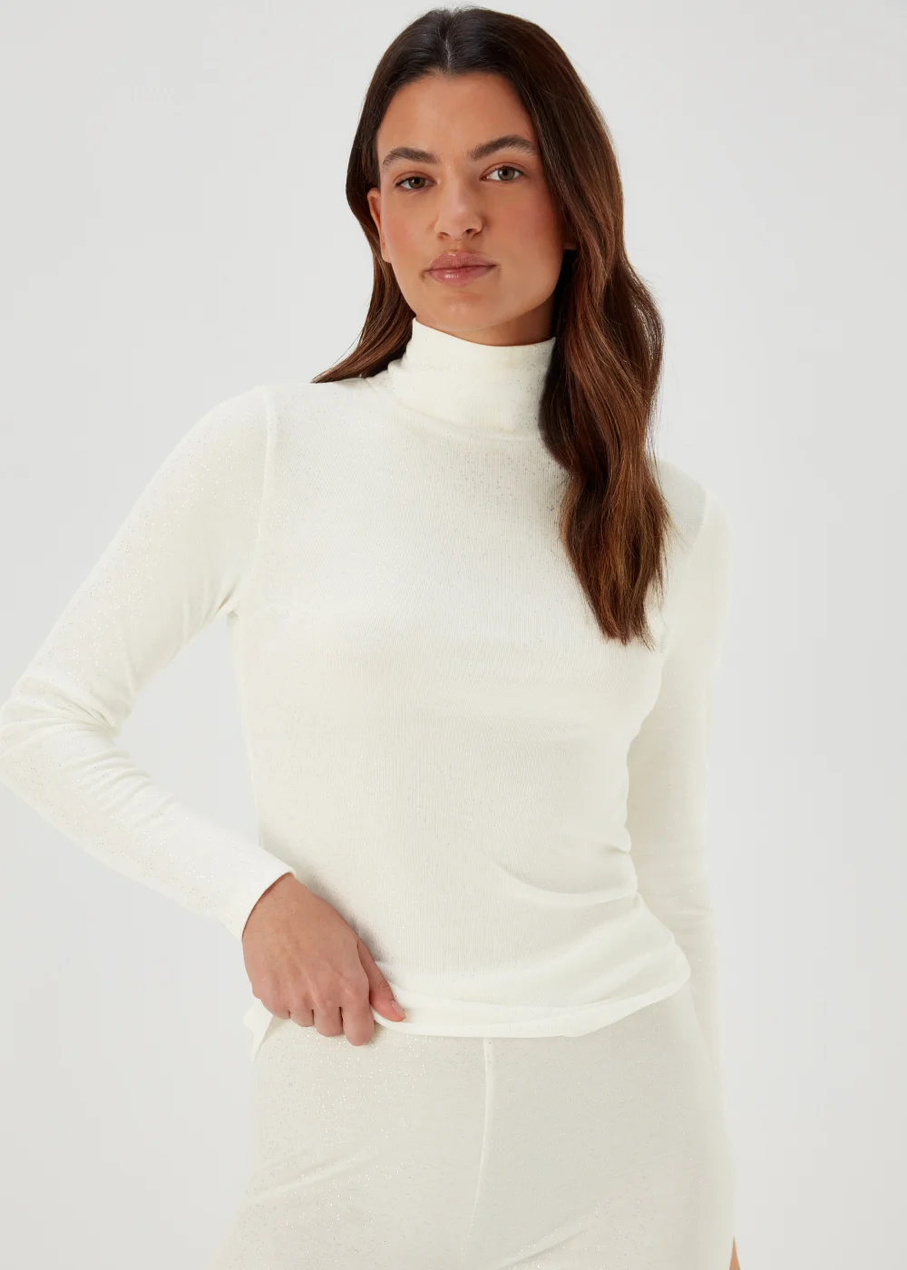Cream Thermal Polo Neck Top - Size 8-10 Image 1