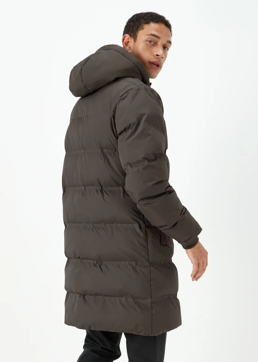 Brown Long Length Showerproof Puffer Coat - S Image 2
