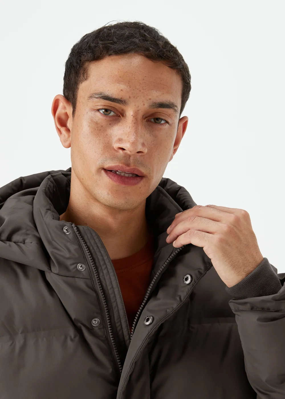Brown Long Length Showerproof Puffer Coat - S Image 3