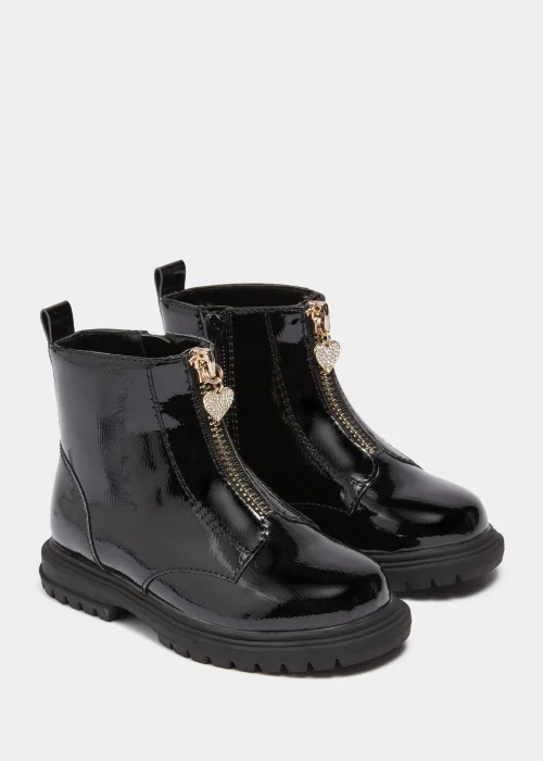 Girls Black Zip Front Boots (Younger 4-9) - Size 4 Infants Image 1