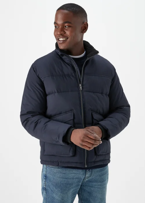 Navy Funnel Neck Water-Resistant Puffa Jacket - S Image 1