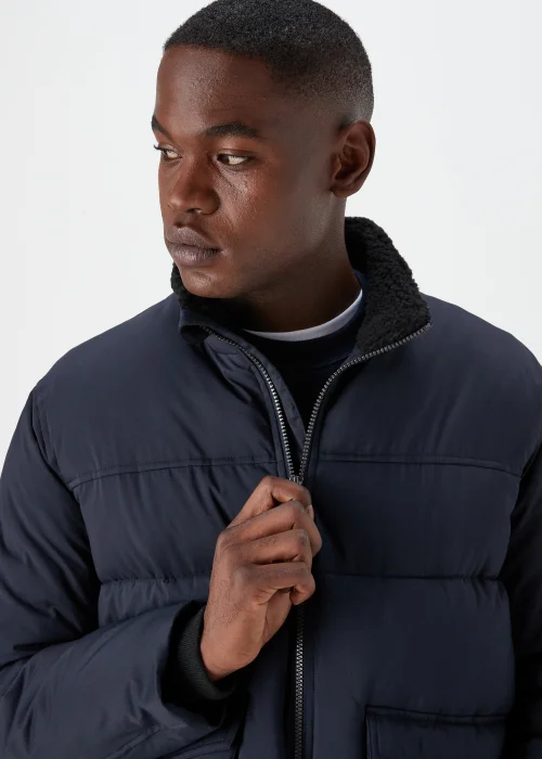 Navy Funnel Neck Water-Resistant Puffa Jacket - S Image 3