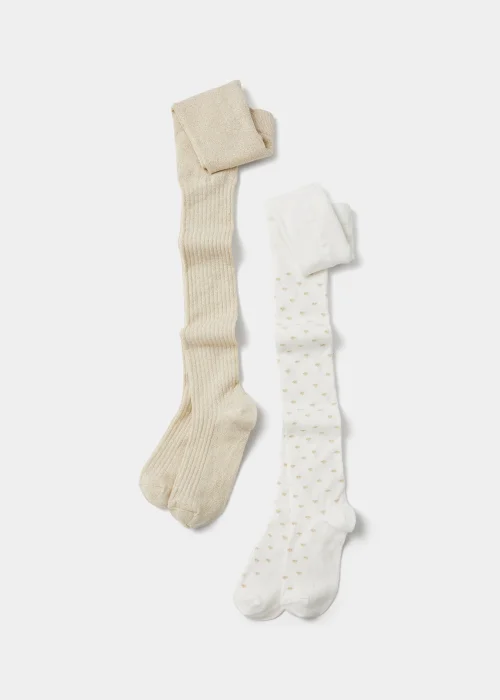 Girls 2 Pack Gold Heart Metallic Tights (2-9yrs) - Age 2 - 3 Years Image 1