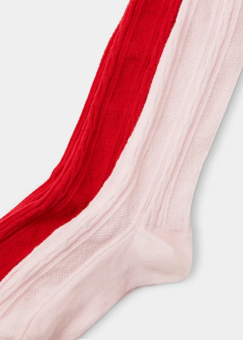 Girls 2 Pack Red & Pink Cable Knit Tights (2-9yrs) - Age 2 - 3 Years Image 2