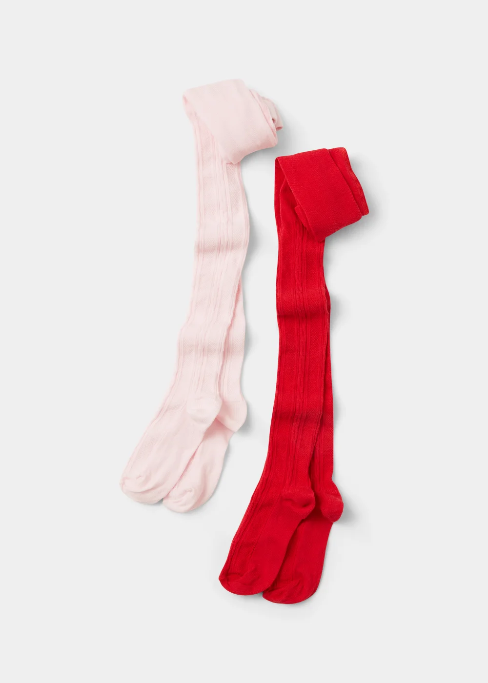 Girls 2 Pack Red & Pink Cable Knit Tights (2-9yrs) - Age 2 - 3 Years Image 1