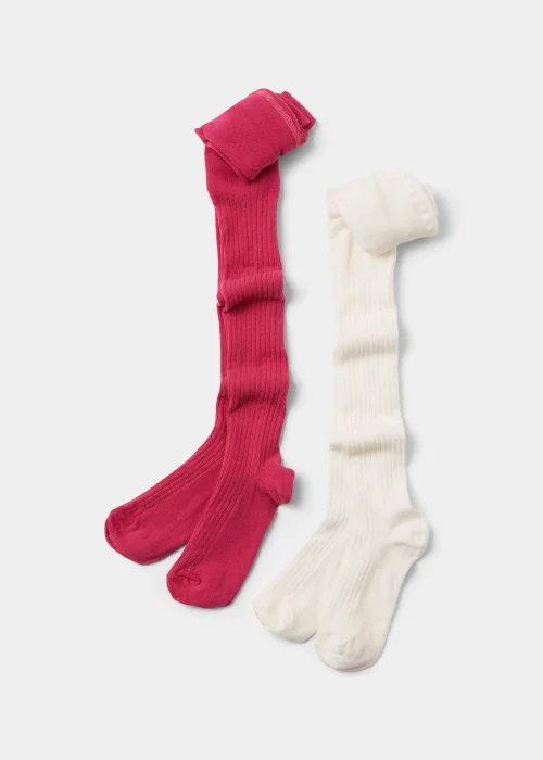 Girls 2 Pack Pink & Cream Ribbed Tights (2-9yrs) - 4-5 Yrs Image 1