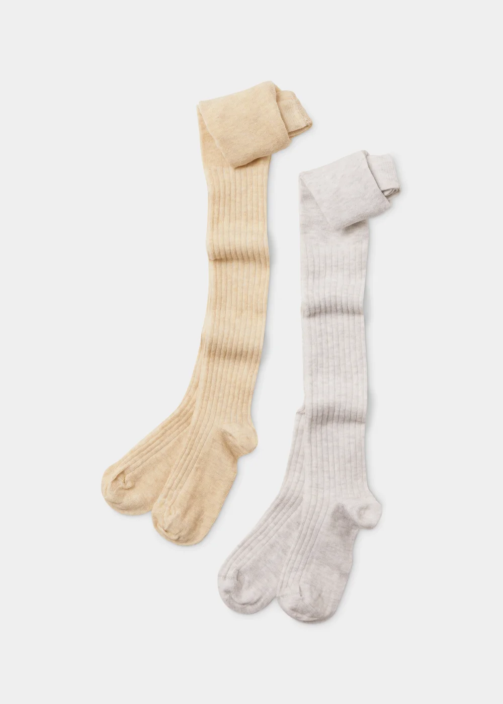 Girls 2 Pack Grey & Oatmeal Ribbed Tights (2-9yrs) - Age 4 - 5 Years Image 1