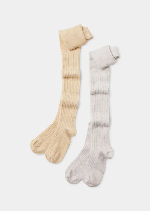 Girls 2 Pack Grey & Oatmeal Ribbed Tights (2-9yrs) - Age 4 - 5 Years Image 1