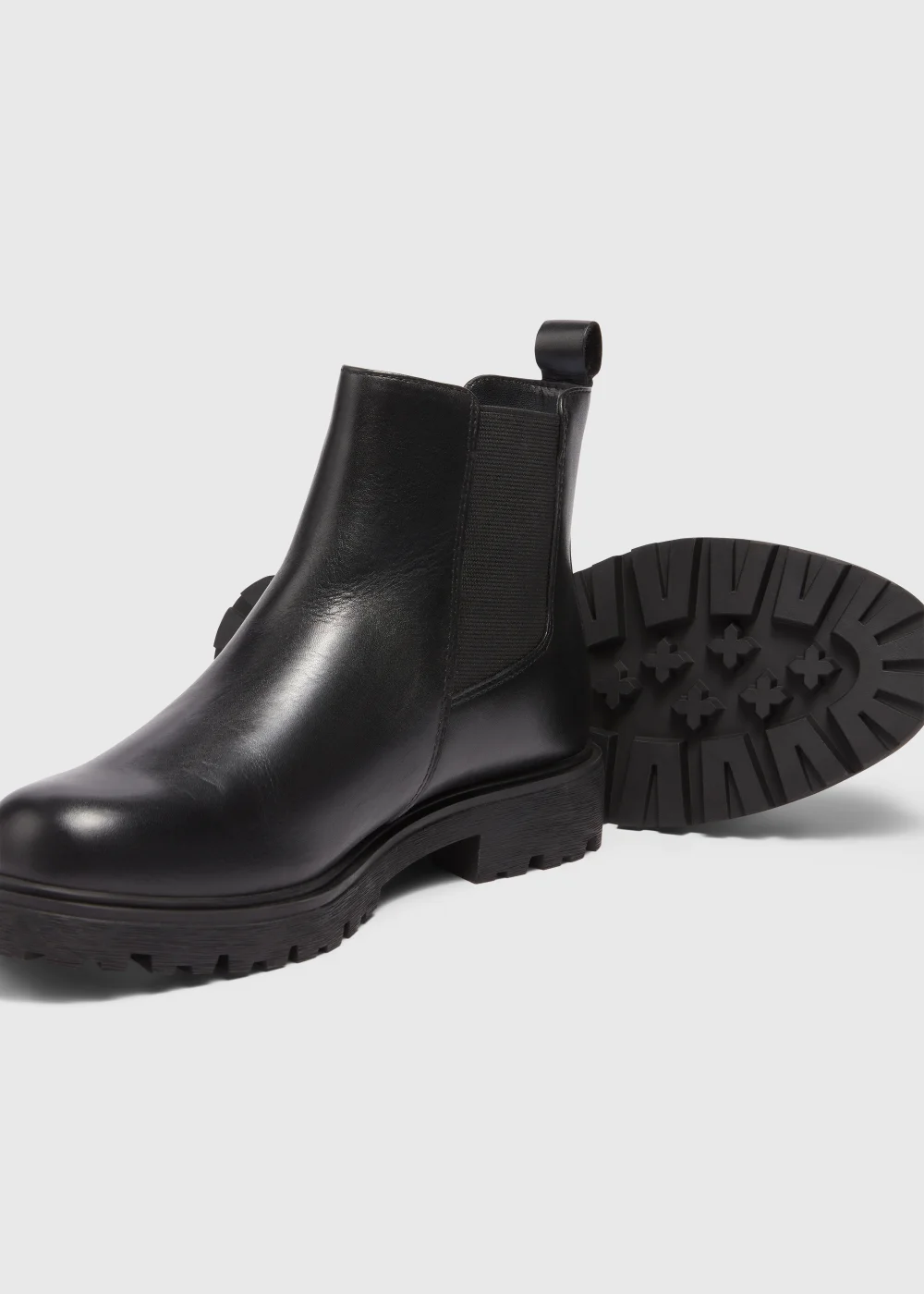 Black Real Leather Cleated Chelsea Boots - Size 3 Image 2
