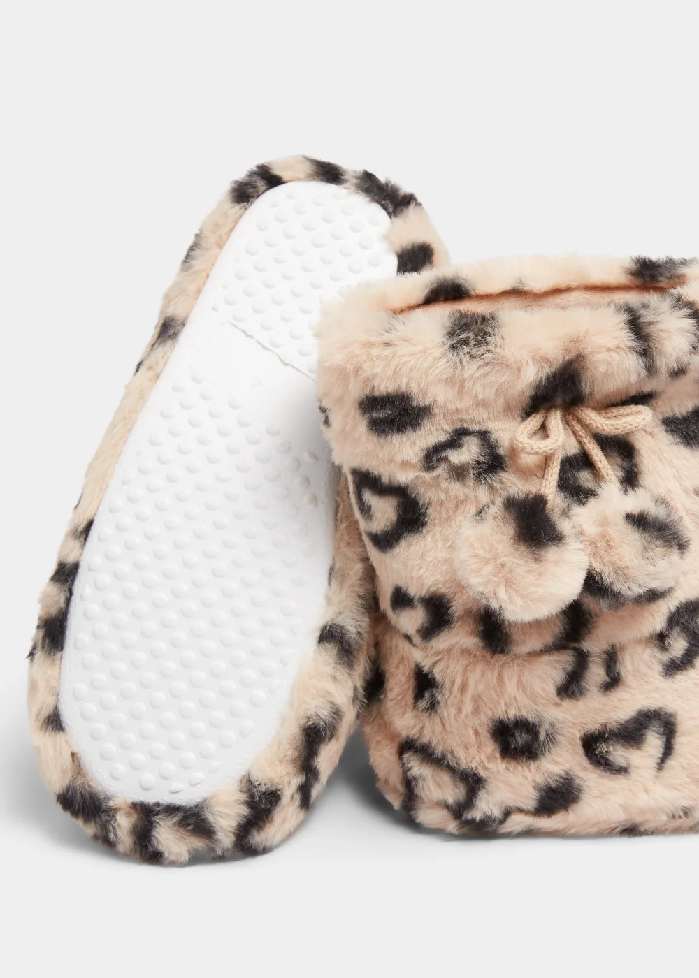Girls Tan Leopard Print Boot Slippers (Younger 10-Older 5) - Size 1 Image 2