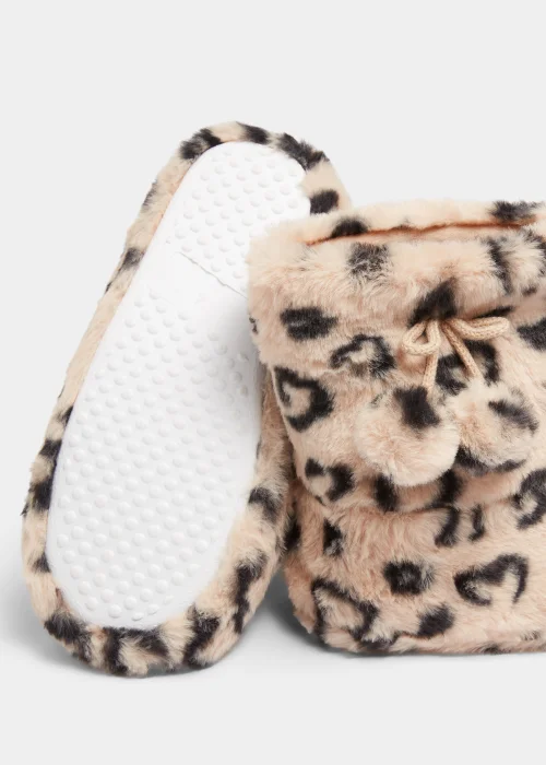Girls Tan Leopard Print Boot Slippers (Younger 10-Older 5) - Size 1 Image 2