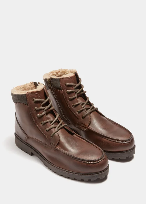 Brown Real Leather Faux Fur Lined Boots - Size 6 Image 1
