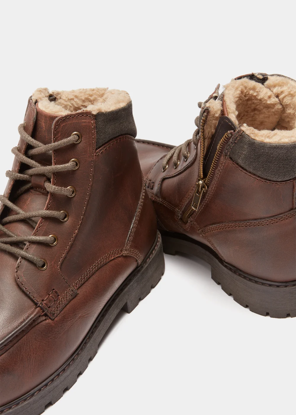 Brown Real Leather Faux Fur Lined Boots - Size 6 Image 2