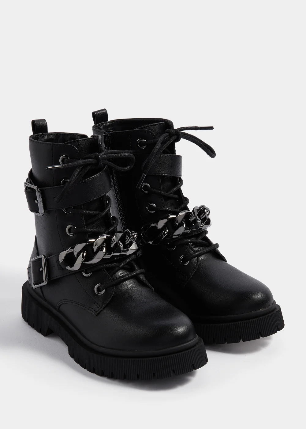 Girls Black Chain Biker Boots (Younger 10-Older 5) - 1 Image 1