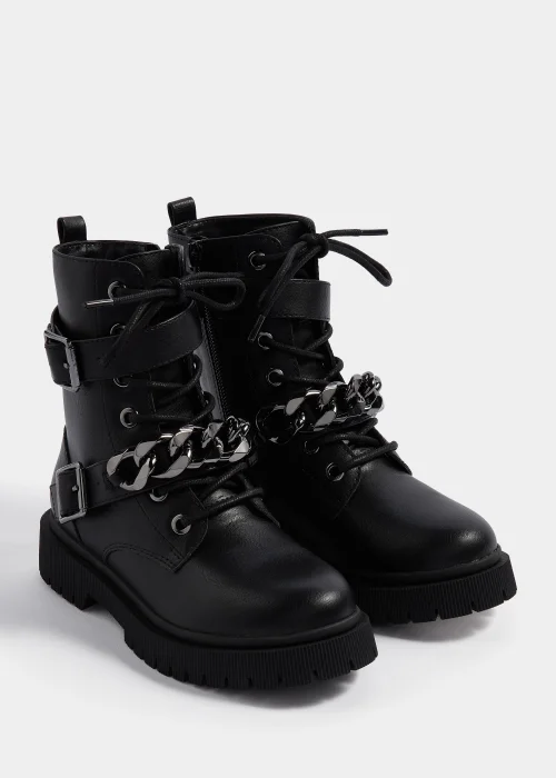 Girls Black Chain Biker Boots (Younger 10-Older 5) - 1 Image 1