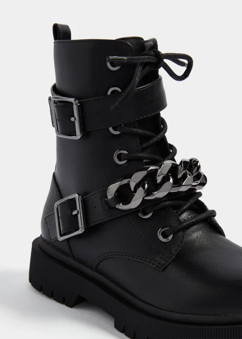 Girls Black Chain Biker Boots (Younger 10-Older 5) - 1 Image 2