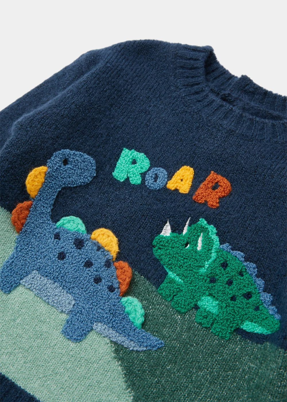 Boys Navy Dinosaur Knitted Jumper (9mths-6yrs) - Age 9 - 12 Months Image 2