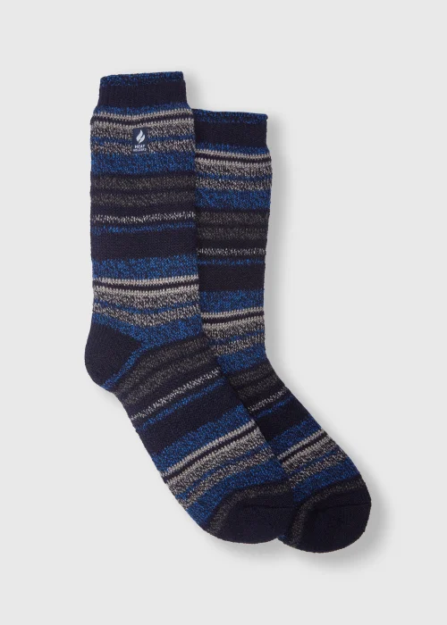 Heat Holders Navy Stripe Socks - 6-11 Image 1