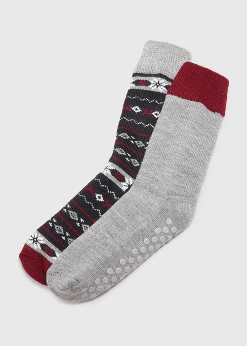 2 Pack Navy Fairisle Slipper Socks - 6-8.5 Image 1
