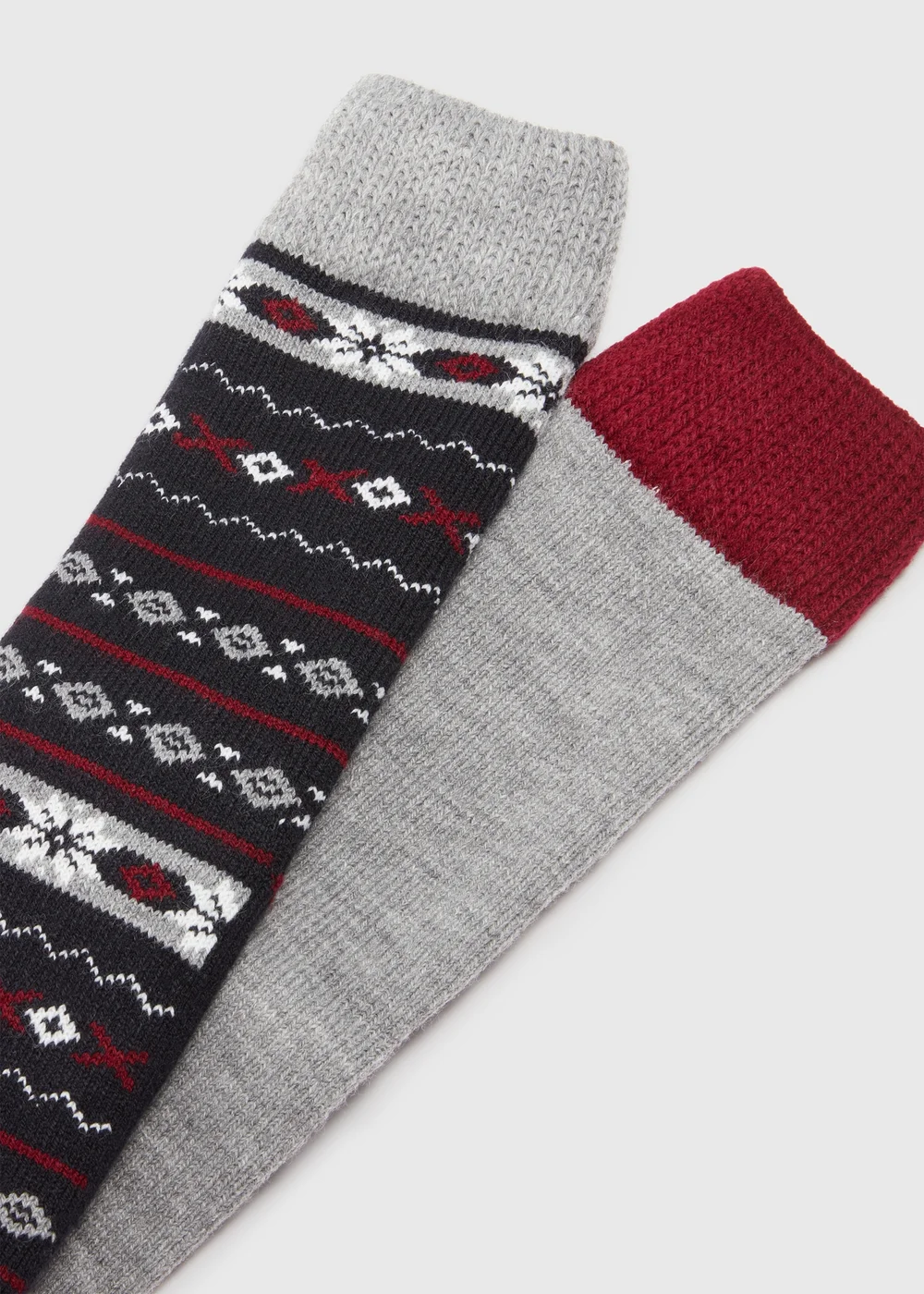2 Pack Navy Fairisle Slipper Socks - 6-8.5 Image 2