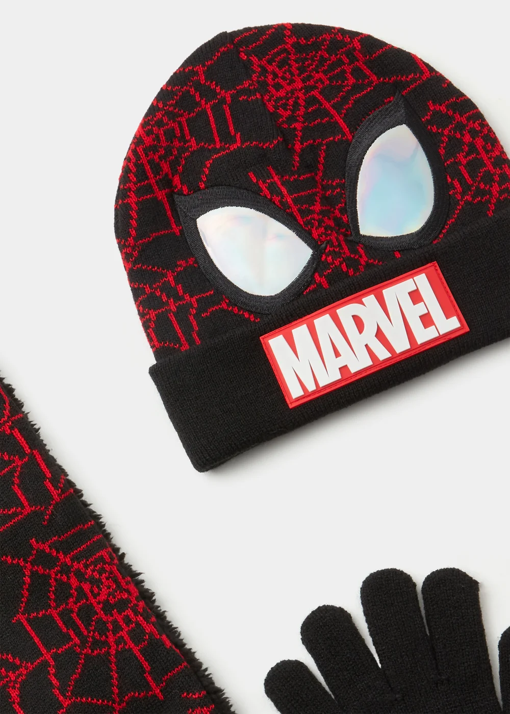 Kids Black Marvel Spider-Man Beanie Hat Scarf & Gloves Set (3-10yrs) - Age 3 - 6 Years Image 2
