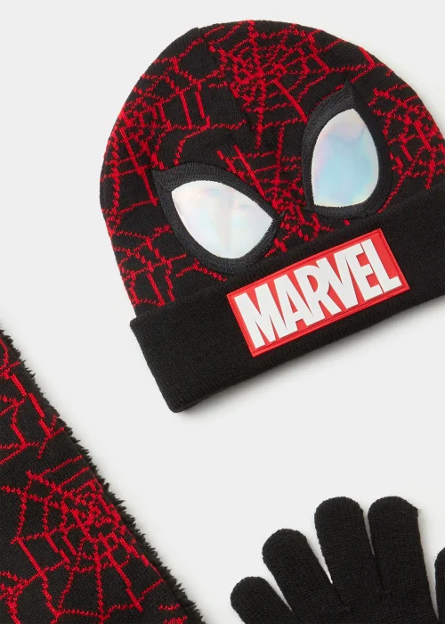 Kids Black Marvel Spider-Man Beanie Hat Scarf & Gloves Set (3-10yrs) - Age 3 - 6 Years Image 2