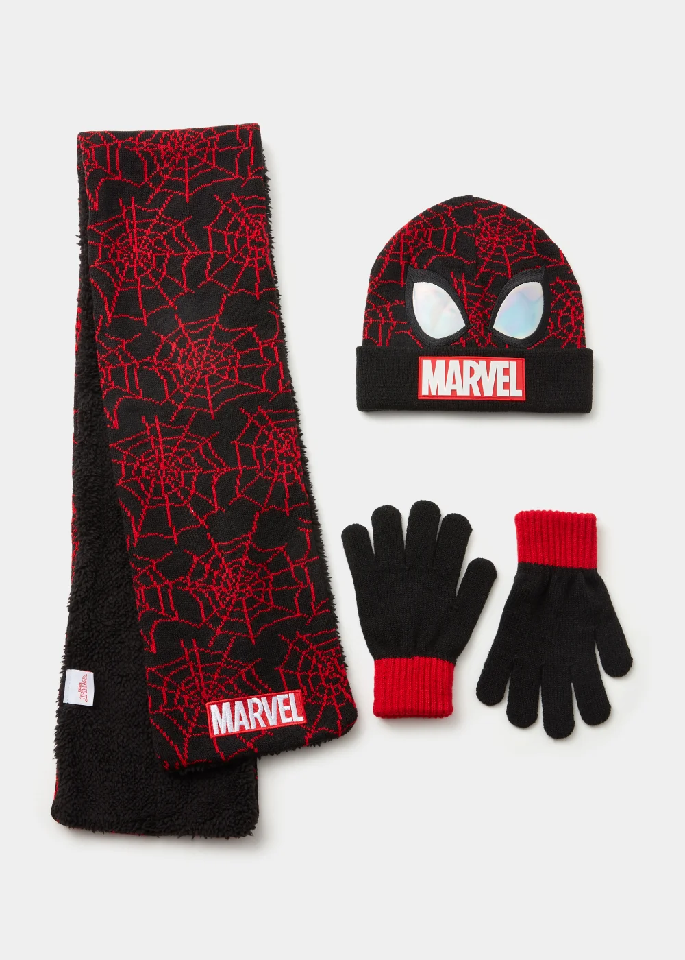 Kids Black Marvel Spider-Man Beanie Hat Scarf & Gloves Set (3-10yrs) - Age 3 - 6 Years Image 1