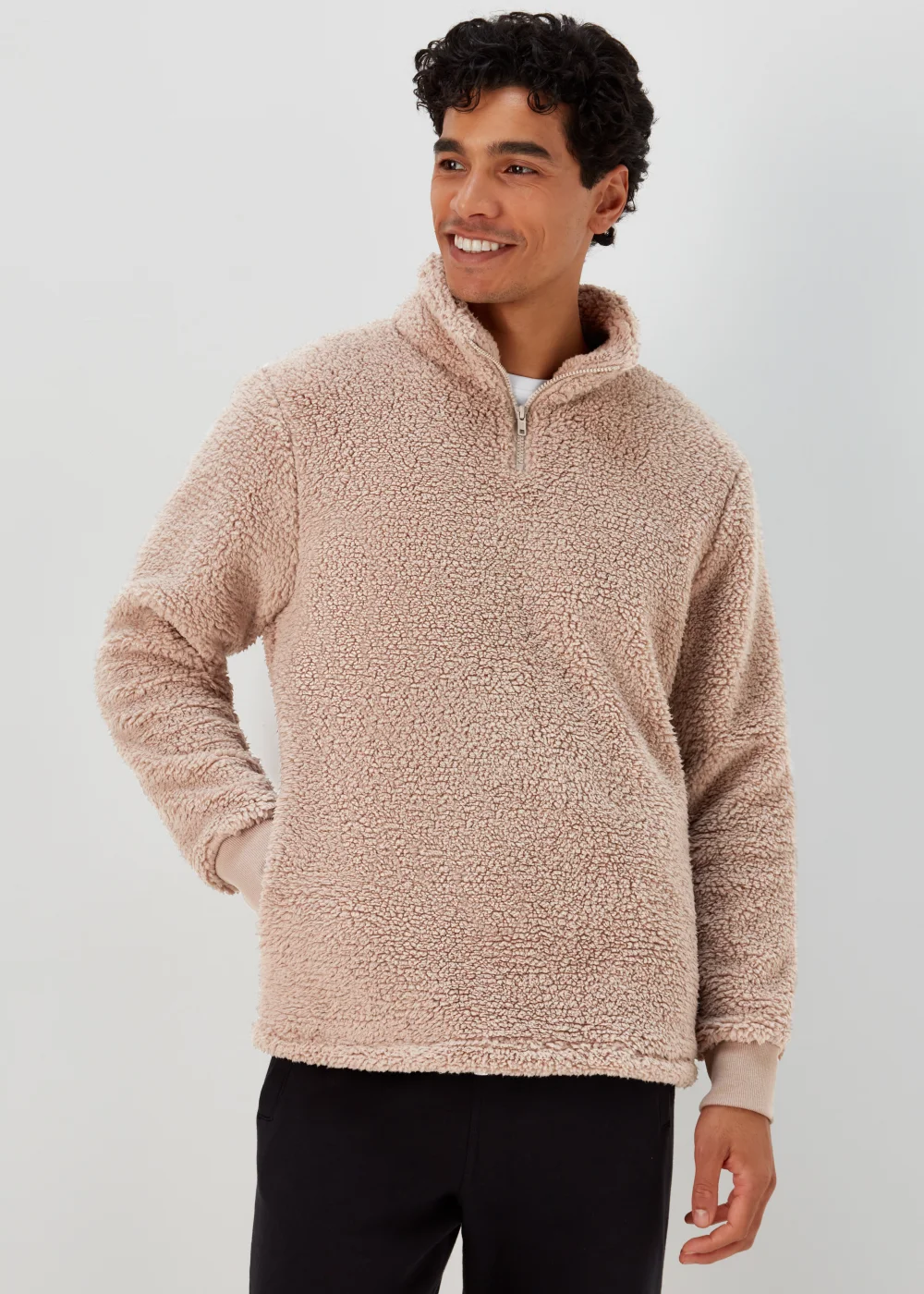 Stone 1/4 Zip Fleece Lounge Top - S Image 1