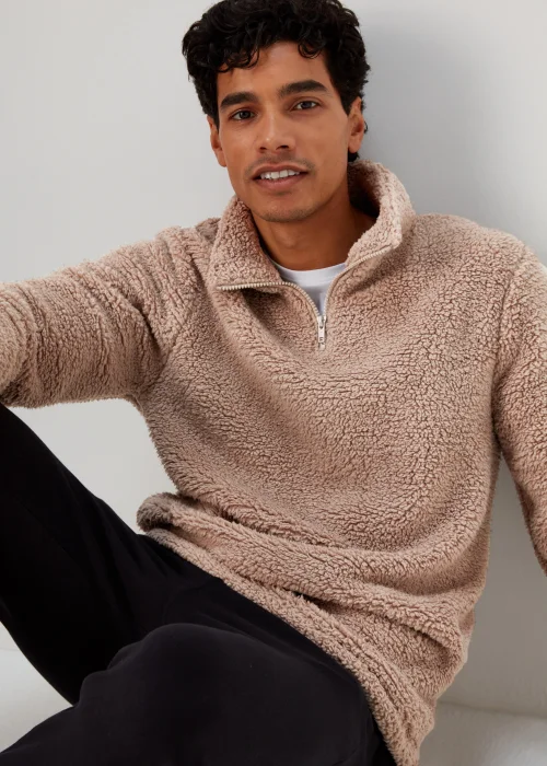 Stone 1/4 Zip Fleece Lounge Top - S Image 3