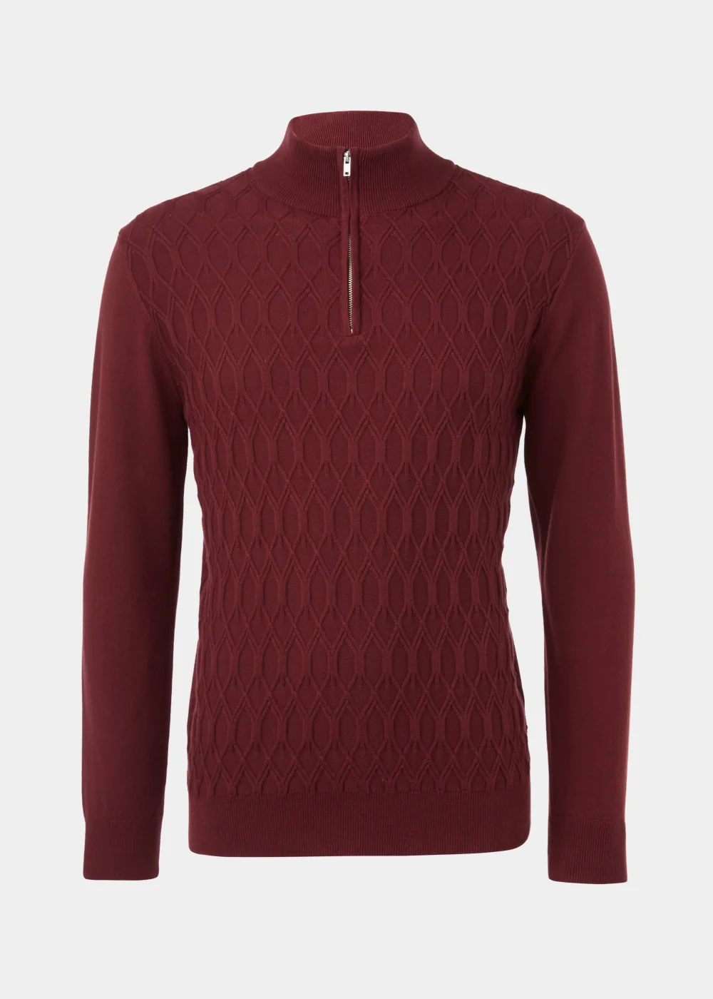 Burgundy Textured 1/4 Zip Jumper - Small Image 5