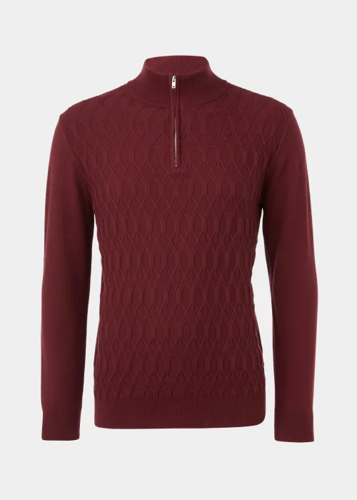 Burgundy Textured 1/4 Zip Jumper - Small Image 5