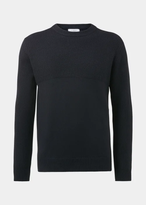 Navy Ribbed Texture Crew Neck Jumper - Small Image 5