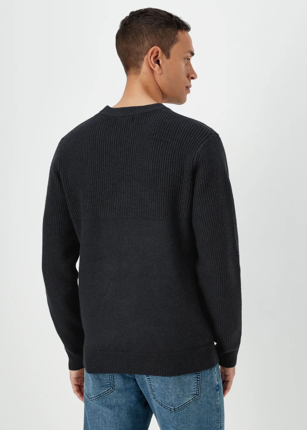 Navy Ribbed Texture Crew Neck Jumper - Small Image 2