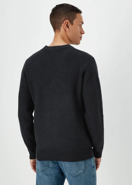 Navy Ribbed Texture Crew Neck Jumper - Small Image 2