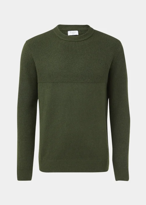 Khaki Ribbed Textured Crew Neck Jumper - S Image 5
