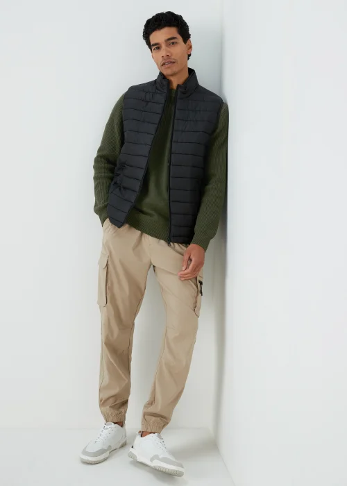 Khaki Ribbed Textured Crew Neck Jumper - S Image 4