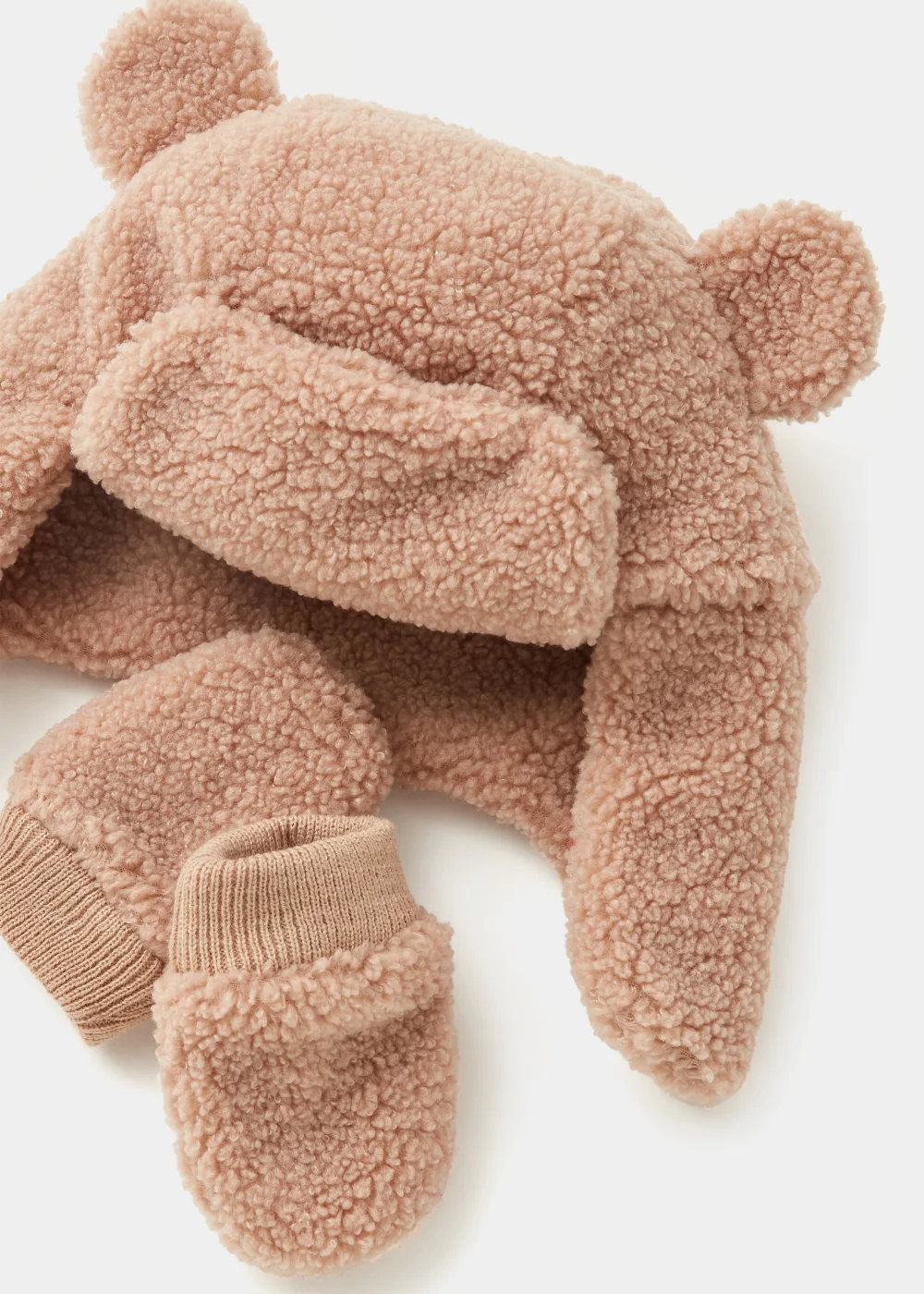 Baby Beige Borg Trapper Hat & Gloves Set (Newborn-24mths) - Age 0 - 3 Months Image 2
