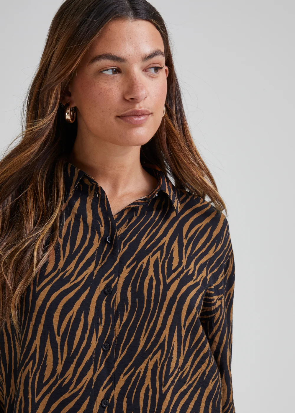 JDY Barbara Brown Zebra Print Shirt - Size 8 Image 3