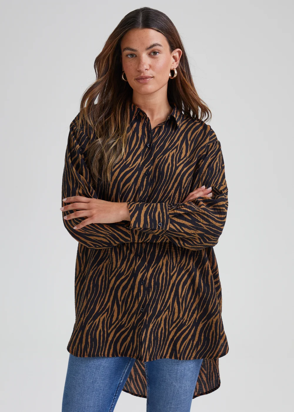 JDY Barbara Brown Zebra Print Shirt - Size 8 Image 1