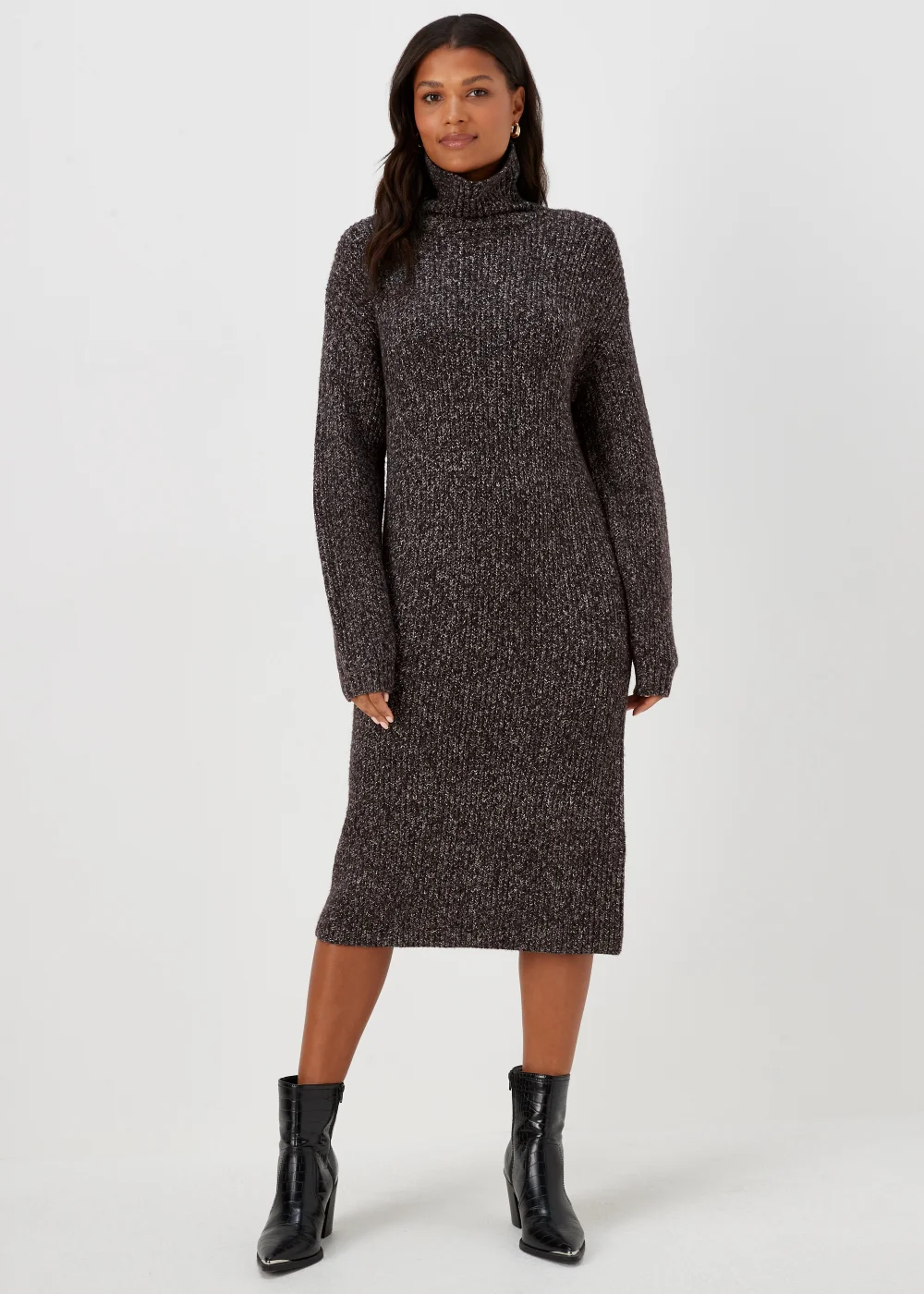 Charcoal Twist Yarn Roll Neck Dress - XS Image 1