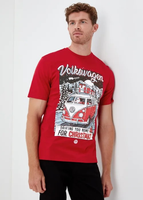Red Volkswagen Christmas T-Shirt - Small Image 1