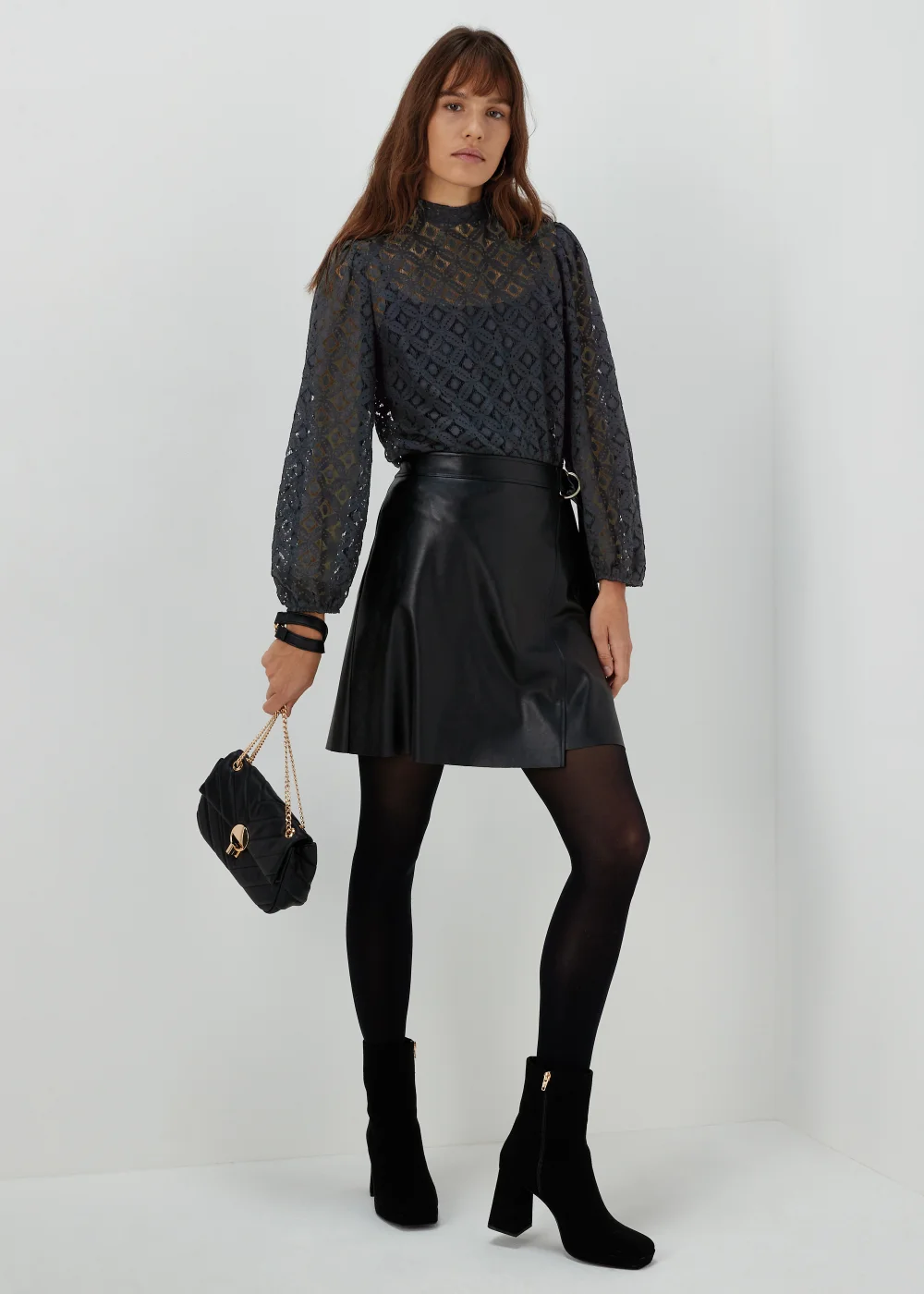 Et Vous Black Lace High Neck Top - Size 8 Image 4