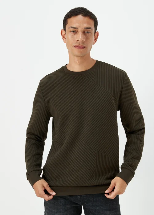 Khaki Textured Crewneck Sweatshirt - Small Image 1