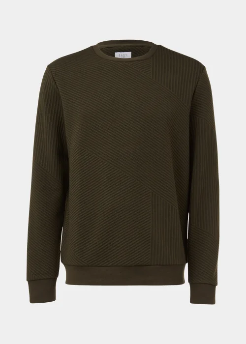 Khaki Textured Crewneck Sweatshirt - Small Image 5