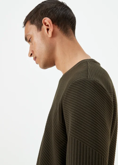 Khaki Textured Crewneck Sweatshirt - Small Image 3